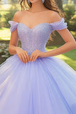 Lilac Off the Shoulder Ball Gown Tulle Quinceanera Dress with Appliques