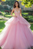 Pink Sweetheart Tulle Princess Quinceanera Dress with Beading