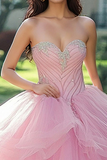 Pink Sweetheart Tulle Princess Quinceanera Dress with Beading