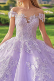 Princess Lilac Ball Gown Off the Shoulder Tulle Quinceanera Dress with Appliques