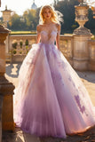 Princess Lilac Ball Gown Off the Shoulder Tulle Quinceanera Dress with Lace Appliques