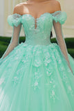 Mint Princess Off The Shoulder Tulle Appliqued Quinceanera Dress