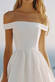 Off The Shoulder White A Line Graduation Dress