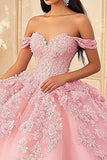 Pink Off the Shoulder Princess Tulle Quinceanera Dress with Appliques