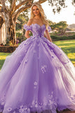 Plum Floral Off The Shoulder Tulle Quinceanera Dress with Appliques