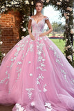 Off The Shoulder Sparkly Pink Quinceanera Dress with 3D Flowers