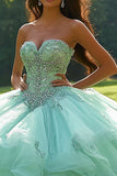 Glitter Mint Tulle Sweetheart Princess Quinceanera Dress with Beadings