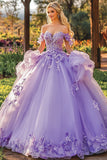 Lilac Floor Length Appliqued Quinceanera Dress with 3D Flowers