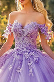 Lilac Floor Length Appliqued Quinceanera Dress with 3D Flowers