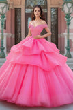 Off The Shoulder Fuchsia Appliqued Ball Gown Quinceanera Dress