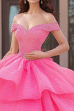 Off The Shoulder Fuchsia Appliqued Ball Gown Quinceanera Dress