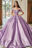 Ball Gown Strapless Sweetheart Purple Satin Quinceanera Dress