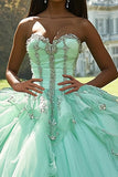 Mint Ball Gown Strapless Tulle Appliqued Quinceanera Dress