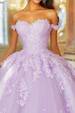 Lilac Ball Gown Off the Shoulder Appliqued Quinceanera Dress