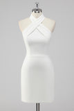 Halter Neck A-Line Satin Little White Dress