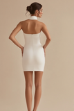 Halter Neck A-Line Satin Little White Dress