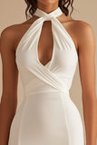 Halter Neck Sheath Cut Out Satin Little White Dress