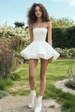 A-Line Straight Satin Knee Length Little White Dress