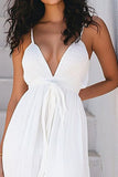 Spaghetti Straps A-Line Cotton Ankle Length Little White Dress