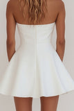 Simple White A-Line Strapless Little White Graduation Dress