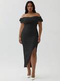 White Sheath Off the Shoulder Matte Satin Asymmetrical Graduation Dress