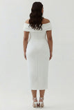 White Off the Shoulder Sheath Matte Satin Asymmetrical Graduation Dress