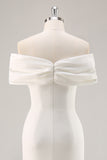 White Off the Shoulder Sheath Matte Satin Asymmetrical Graduation Dress