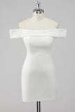 White Satin Off the Shoulder Sheath Short Graduation Dress