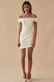 White Satin Off the Shoulder Sheath Short Graduation Dress