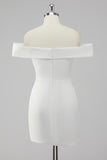 White Satin Off the Shoulder Sheath Short Graduation Dress