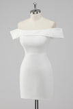 White Satin Off the Shoulder Sheath Short Graduation Dress