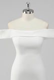 White Satin Off the Shoulder Sheath Short Graduation Dress