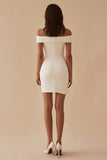 White Satin Off the Shoulder Sheath Short Graduation Dress