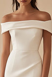 White Satin Off the Shoulder Sheath Short Graduation Dress