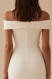 White Satin Off the Shoulder Sheath Short Graduation Dress