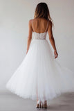 Lace White Tulle A Line Tea Length Graduation Dress