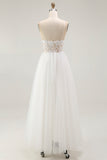 Lace White Tulle A Line Tea Length Graduation Dress