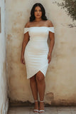 Chic Sheath Satin White Off the Shoulder Short Graduation Dress