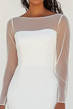 White Boat Neck Chiffon Graduation Dress With 3/4 Sleeves