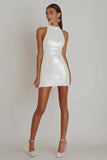 White Bodycon Halter Sleeveless Mini Graduation Dress