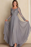 Silver A Line Long Sleeves Lace Mother Of The Bride Dress