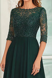 Dark Green A Line Lace Mother Of Bride Dress with 3/4 Sleeves