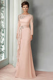 Blush Lace Sheath Mother Of The Bride Dress with Long Sleeves
