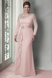 Blush Lace Sheath Mother Of The Bride Dress with Long Sleeves