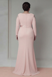 Blush Lace Sheath Mother Of The Bride Dress with Long Sleeves
