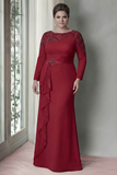 Sheath Blush Long Sleeves Satin Plus Size Mother Of The Bride Dress with Ruffles