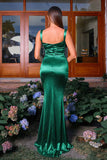 Dark Green Mermaid Spaghetti Straps Satin Long Formal Dress