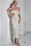 Apricot Off the Shoulder Appliques Sheath Evening Dress