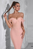 Blush Mermaid Corset Off the Shoulder Tea Length Prom Dress