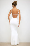 White Mermaid Spaghetti Straps Backless Formal Dress